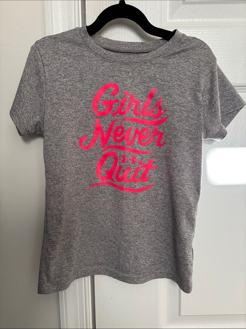 Under Armour Heather Gray Tee with Hot Pink Script